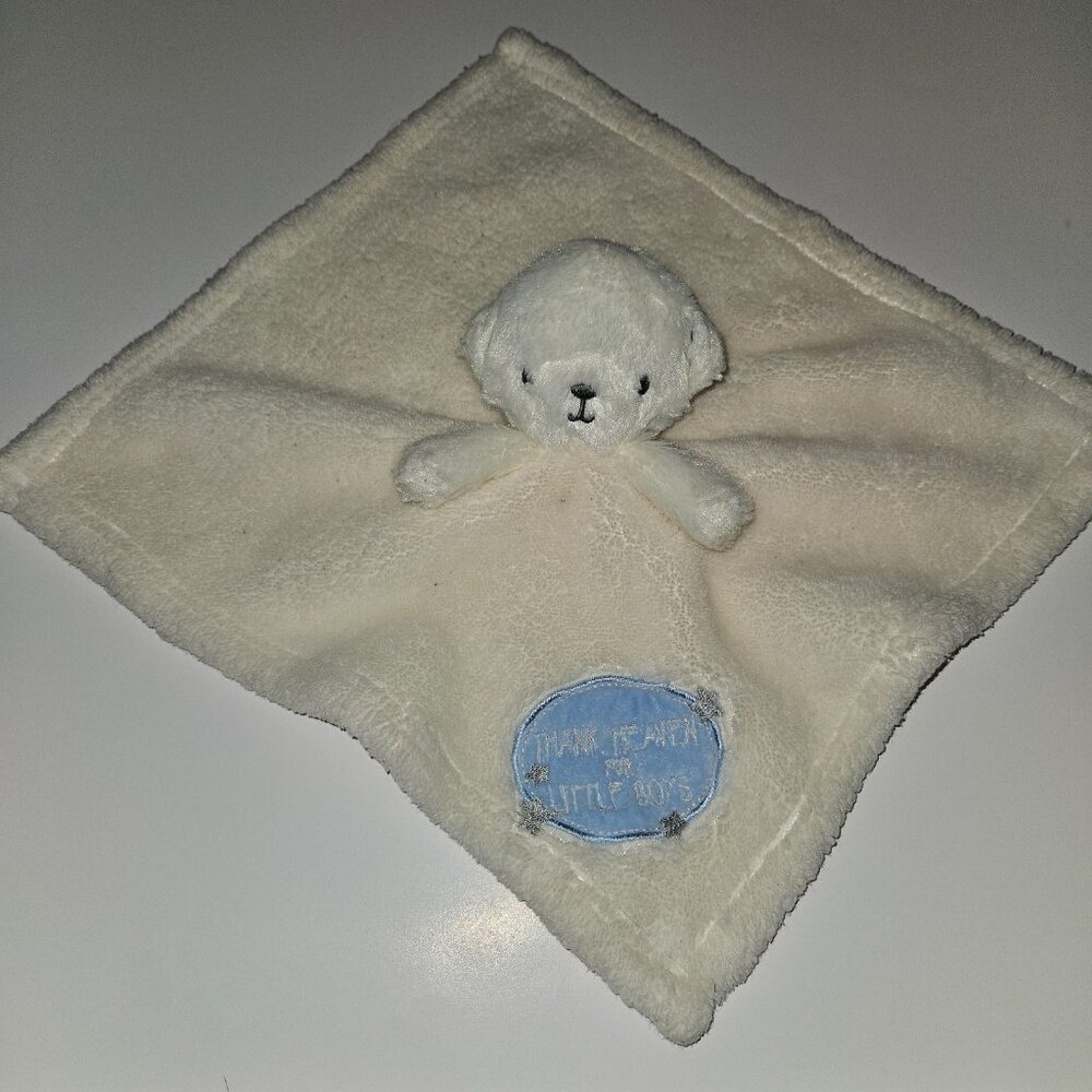 Baby Gear White Teddy Bear Lovey Blue Thank Heaven For Little Boys Fleece 15x15